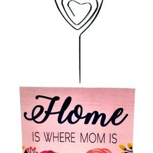 HOME WHERE MOM IS Photo Clip Picture Holder - Wood Desk Table Home Office SALE